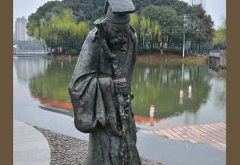 骆宾王雕塑-景区湖边摆放古代诗人骆宾王做旧铜雕塑