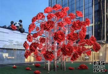 玫瑰雕塑-广场创意不锈钢公园玫瑰花树雕塑
