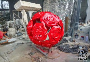 玫瑰雕塑-不锈钢公园玫瑰花镂空球雕塑