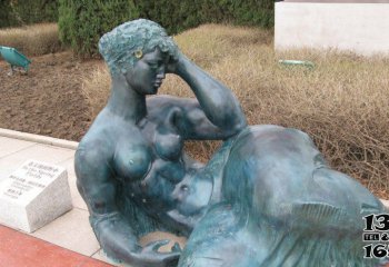女人雕塑-景区铜雕躺着思考的女人雕塑