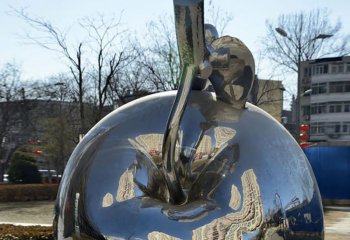 苹果雕塑-果园广场不锈钢苹果镜面雕塑