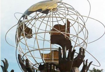 球体雕塑-广场不锈钢众人托举的球体雕塑