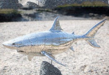 鲨鱼雕塑-海边一只不锈钢鲨鱼雕塑
