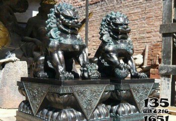 狮子雕塑-广场景区创意不锈钢仿铜创意一对狮子雕塑