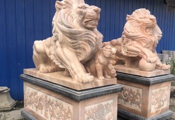 狮子雕塑-晚霞红石雕浮雕庭院狮子雕塑
