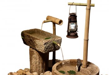 石槽雕塑-老石槽鱼缸竹流水组合景观旧石头花盆造景石缸户外水景庭院摆件