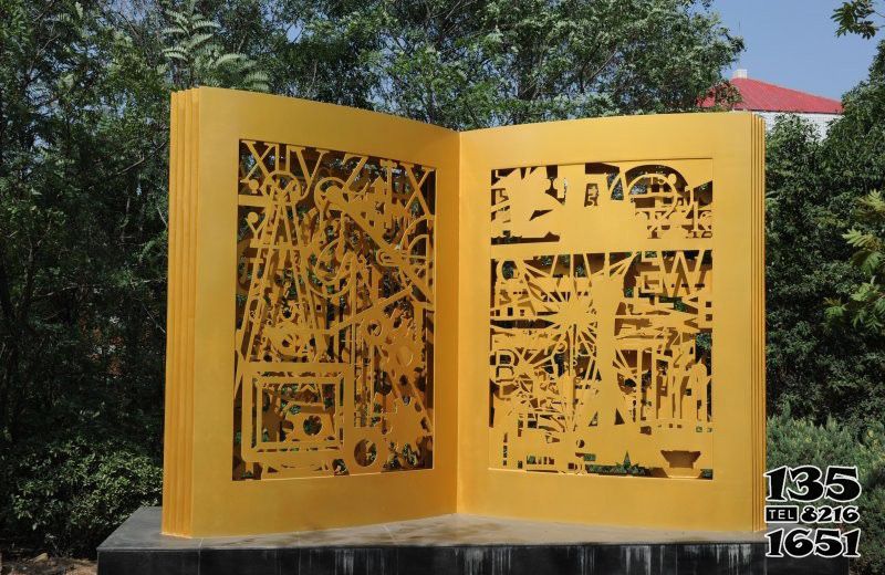 书雕塑-公园景区不锈钢喷漆镂空书雕塑高清图片
