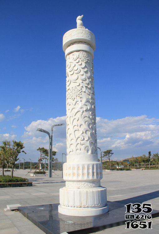 石柱雕塑-汉白玉花纹富贵雕刻广场石柱高清图片