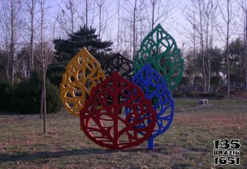 树叶雕塑-学校广场抽象彩色不锈钢树叶雕塑