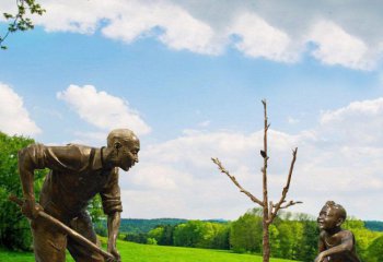 父子铜雕-学校公园做旧种树的父子铜雕