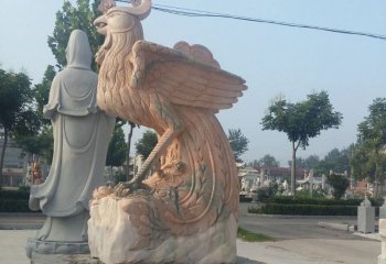 凤凰雕塑-街道创意晚霞红石雕凤凰雕塑