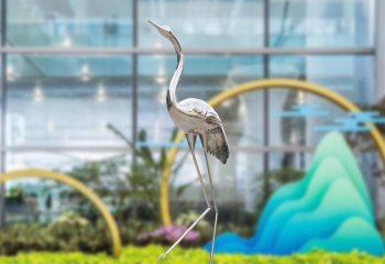 鹤雕塑-户外公园不锈钢抽象镜面鹤雕塑