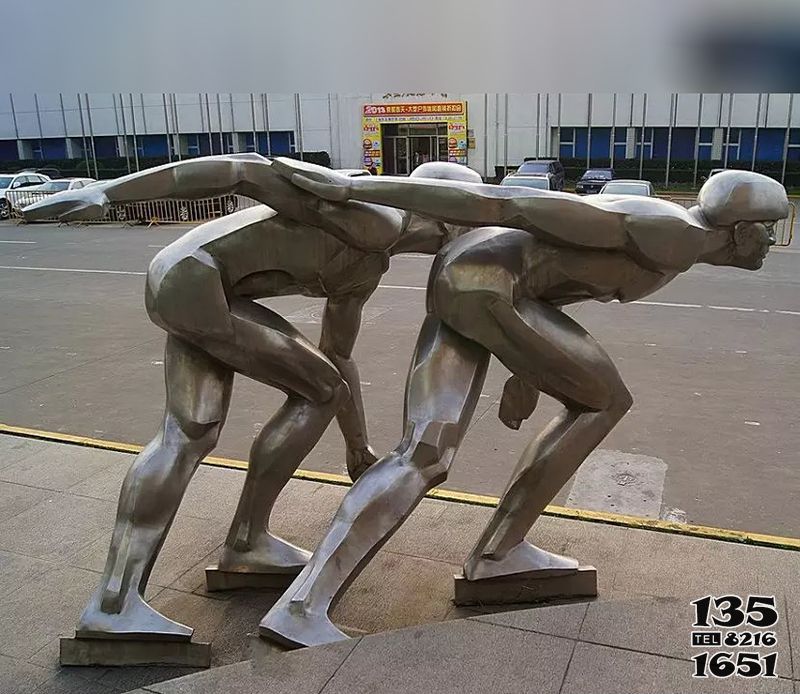 滑冰雕塑-公园户外不锈钢抛光滑冰人物雕塑