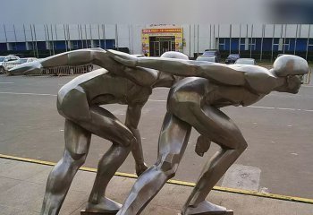 滑冰雕塑-公园户外不锈钢抛光滑冰人物雕塑