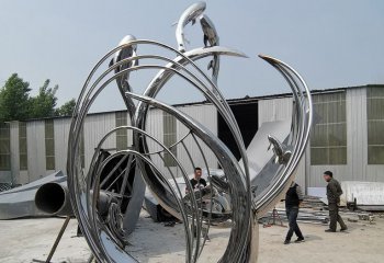 鲤鱼雕塑-大型广场摆放的跃龙门的不锈钢创意鲤鱼雕塑