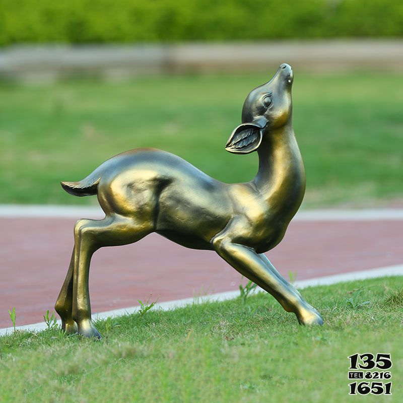鹿雕塑-玻璃钢仿铜户外园林景观奔跑的鹿雕塑高清图片