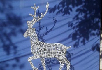 鹿雕塑-不锈钢创意镂空铁艺鹿雕塑
