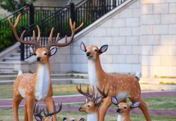 鹿雕塑-公园景区玻璃钢一群鹿雕塑