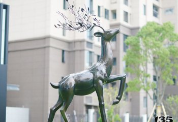 梅花鹿雕塑-校园景观装饰品不锈钢仿铜梅花鹿雕塑