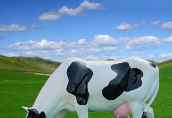 牛雕塑-草坪一只在吃草的玻璃钢奶牛雕塑