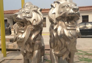 狮子雕塑-不锈钢喷金烤漆大型仿真大门口看门的狮子雕塑