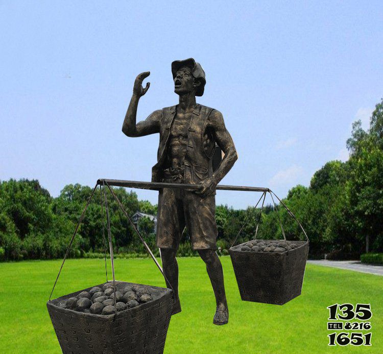 收麦子雕塑-公园铜雕吆喝麦东西小品人物雕塑