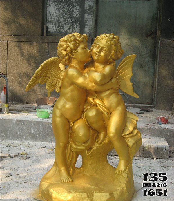 天使雕塑-景点景观摆放小天使玻璃钢仿铜人物雕塑高清图片