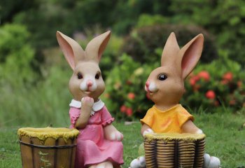 兔子雕塑-广场两只树脂彩绘兔子雕塑