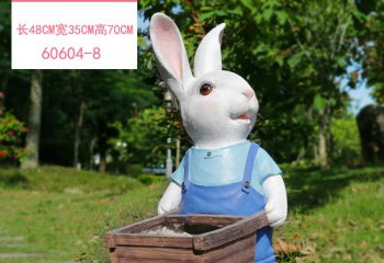 兔子雕塑-森林一只大号推车的玻璃钢兔子雕塑