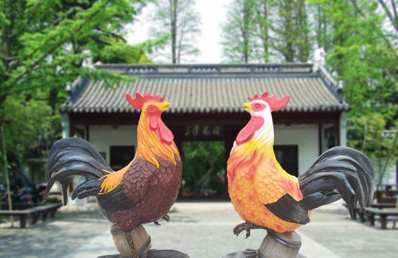 彩绘仿真公鸡-玻璃钢彩绘仿真公鸡动物雕塑-适用于公园/小区/园林/农家院等处的动物雕塑高清图片