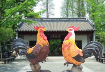 彩绘仿真公鸡-玻璃钢彩绘仿真公鸡动物雕塑-适用于公园/小区/园林/农家院等处的动物雕塑