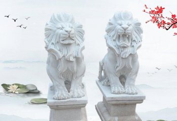 汉白玉西洋狮子-欧式汉白玉狮子大门坐式西洋狮子雕塑