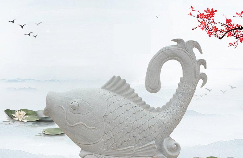 大理石喷水鲤鱼-石雕喷水鱼公园大理石动物雕塑高清图片