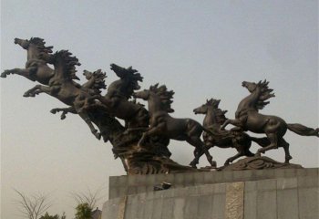 八匹奔马铜雕-飞奔的八匹马铜雕广场景观铜雕