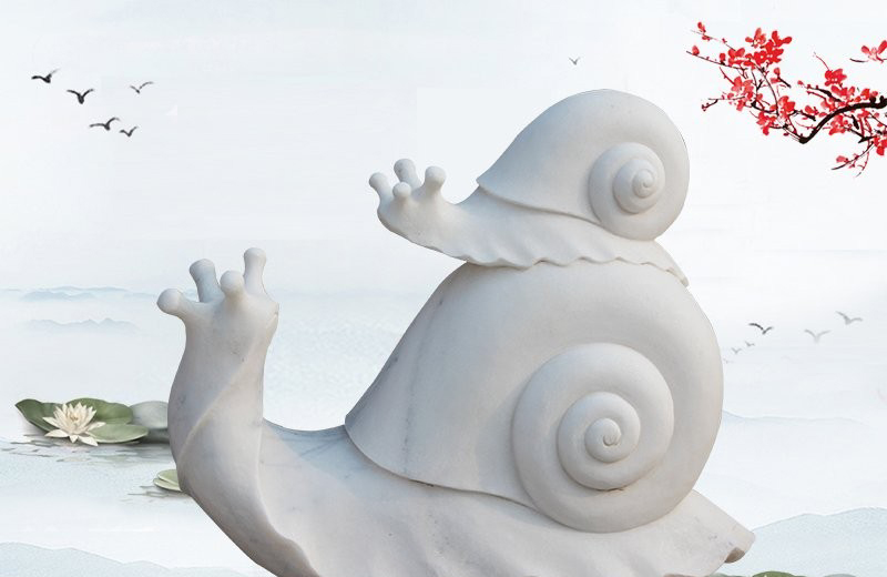 汉白玉母子蜗牛雕塑-汉白玉蜗牛雕塑公园动物石雕高清图片
