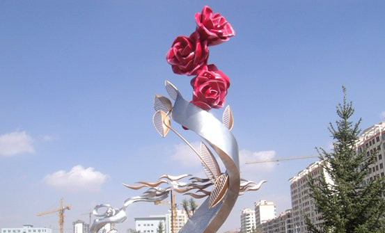 不锈钢玫瑰花雕塑-不锈钢玫瑰花广场景观雕塑高清图片