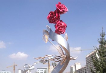不锈钢玫瑰花雕塑-不锈钢玫瑰花广场景观雕塑