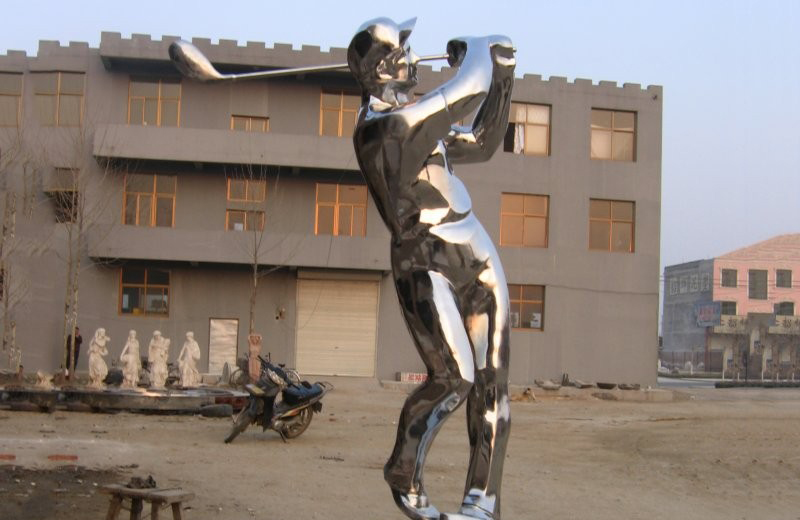 不锈钢打高尔夫球人物-不锈钢打高尔夫球人物雕塑 公园运动人物雕塑高清图片