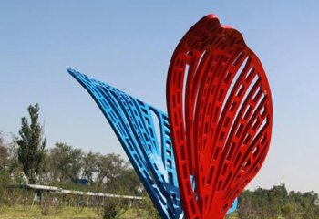 彩色不锈钢抽象蝴蝶雕塑-不锈钢抽象蝴蝶翅膀公园景观雕塑
