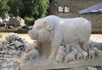 公园大理石母子猪石雕-石雕母子猪公园大理石动物雕塑