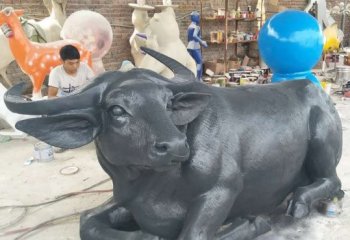 贵州玻璃钢仿铜牛雕塑案例-玻璃钢仿铜牛 企业动物雕塑