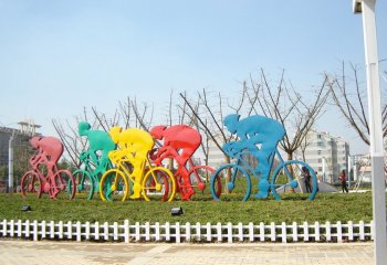 不锈钢抽象自行车人物雕塑-不锈钢抽象自行车人物雕塑 公园运动人物雕塑