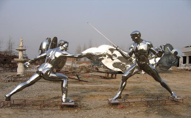 不锈钢抽象击剑运动员雕塑-不锈钢击剑运动员雕塑 抽象人物雕塑高清图片
