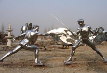 不锈钢抽象击剑运动员雕塑-不锈钢击剑运动员雕塑 抽象人物雕塑