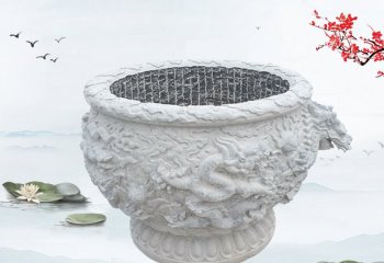 汉白玉龙浮雕水缸-石雕水缸 汉白玉龙浮雕石缸
