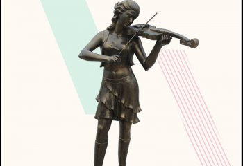 玻璃钢仿铜拉小提琴的女孩-玻璃钢仿铜拉小提琴的女孩  步行街人物雕塑