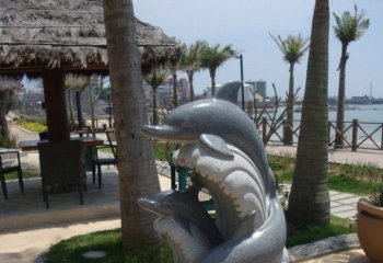 石雕海豚-青石海豚雕塑  公园动物石雕