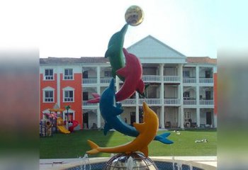 彩色不锈钢海豚-彩色不锈钢海豚 校园景观雕塑