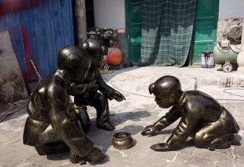 玻璃钢仿铜斗蛐蛐的古代儿童-玻璃钢仿铜斗蛐蛐的古代儿童 公园小品雕塑