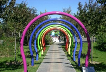不锈钢彩虹拱门-不锈钢彩虹拱门 公园景观雕塑